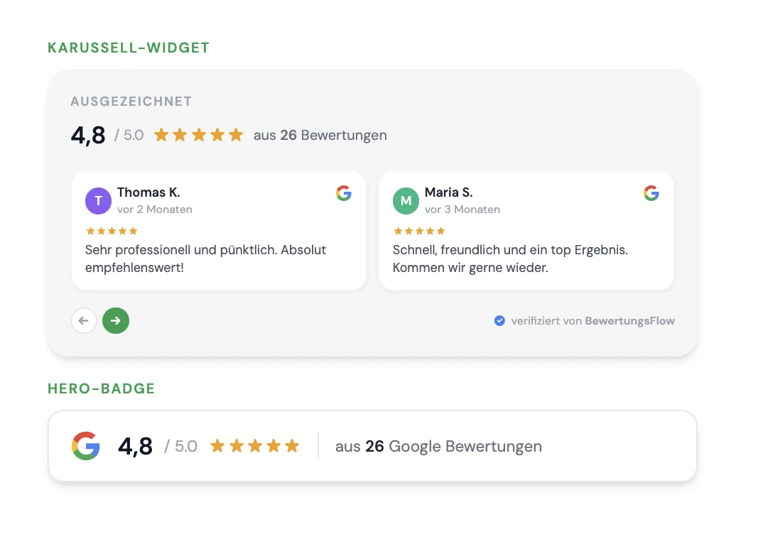 Karussell-Widget und Hero-Badge — Google Bewertungen auf der eigenen Website einbinden