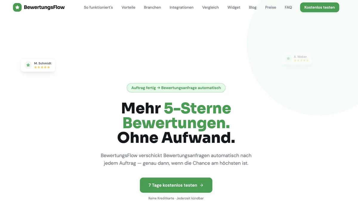 BewertungsFlow — Mehr 5-Sterne Bewertungen ohne Aufwand