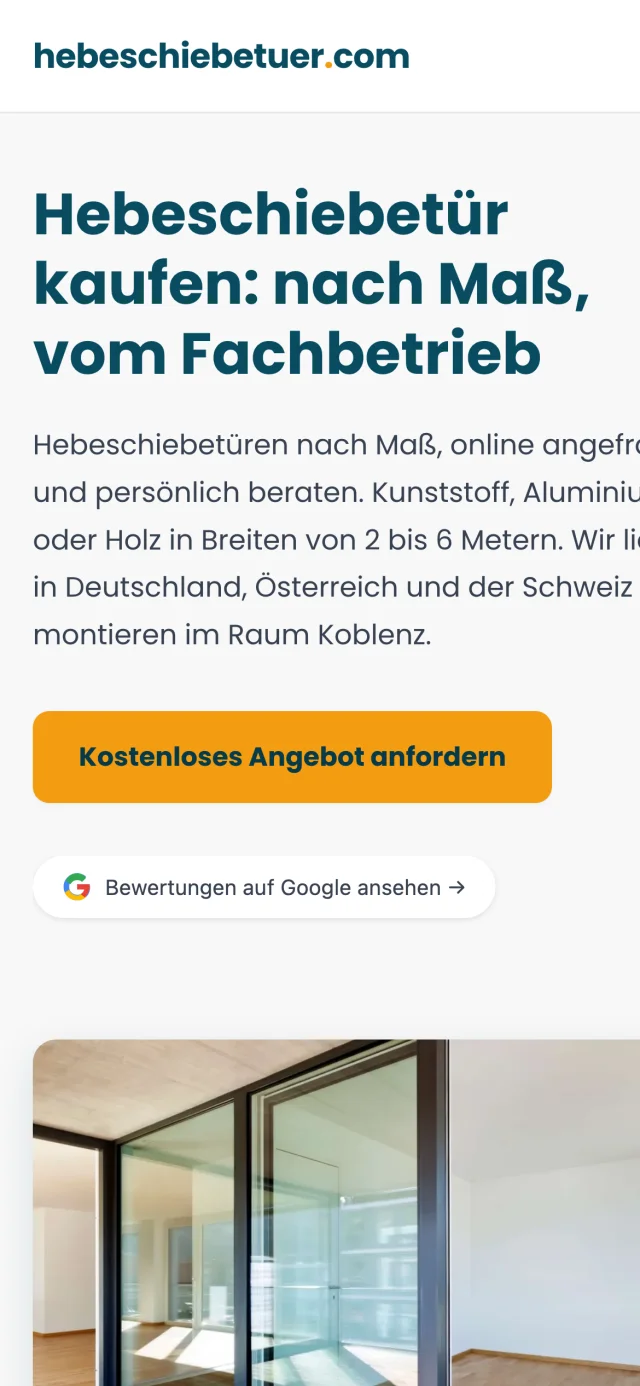 hebeschiebetuer.com — Website (Handy), umgesetzt von d1ma