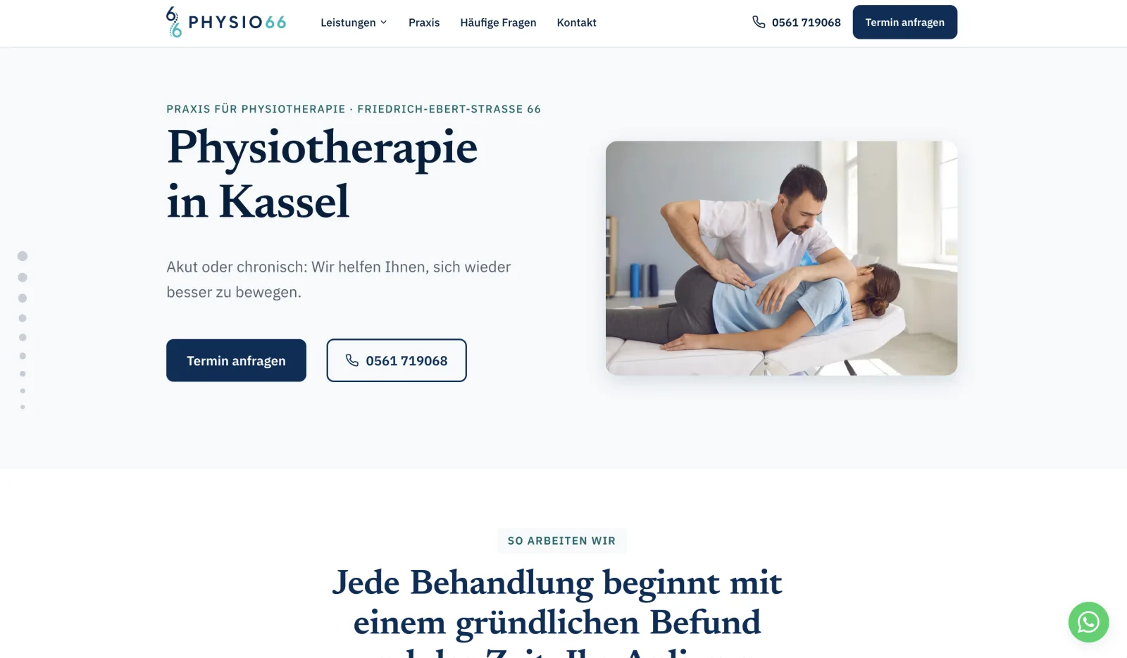 PHYSIO66 Kassel — Website (Desktop), umgesetzt von d1ma
