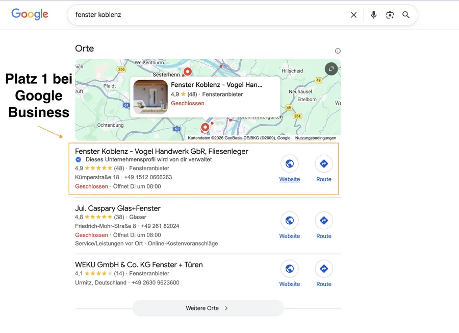 Fenster Koblenz — Platz #1 bei Google