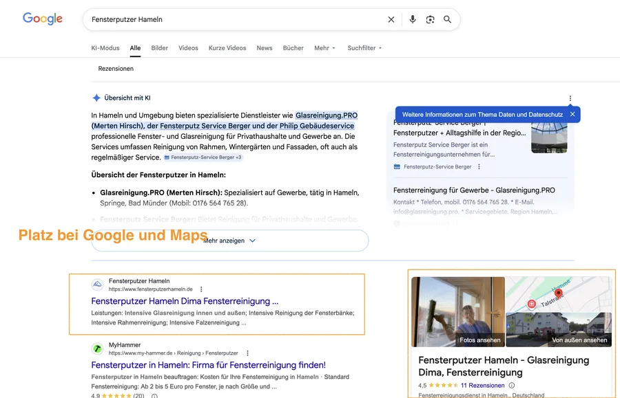 Fensterputzer Hameln — Platz #1 bei Google