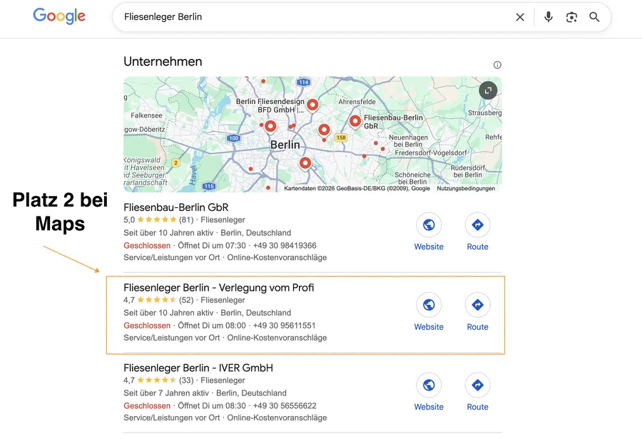 Fliesenleger Berlin — Platz #1 bei Google