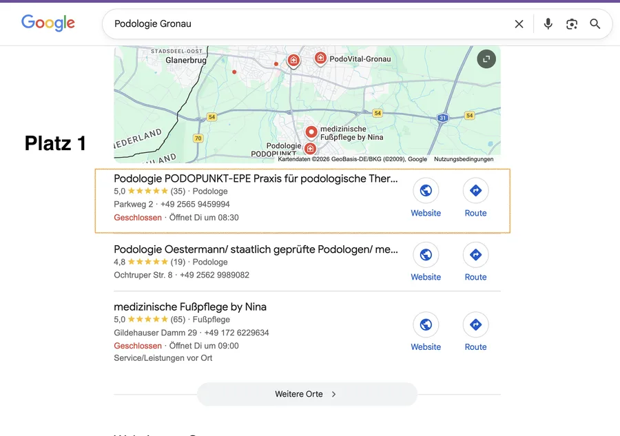 Podologie Gronau — Platz #1 bei Google